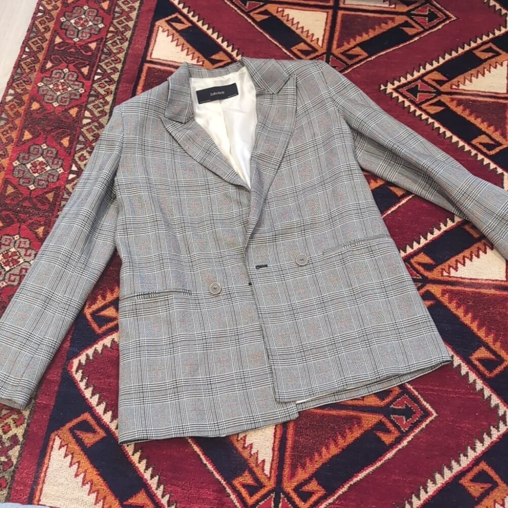 Zara longline plaid grey blazer Small